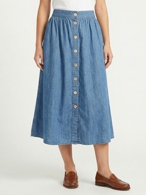 Madewell Palisade Chambray Midi Skirt Blue Button Front Size 6